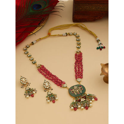 Ruby Raang Studio Multi-Color Kundan Long Necklace Jewellery Set