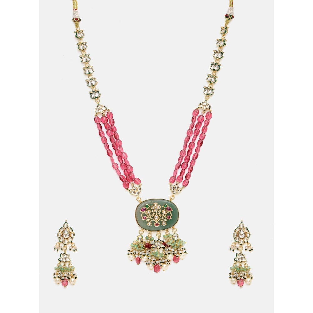 Ruby Raang Studio Multi-Color Kundan Long Necklace Jewellery Set