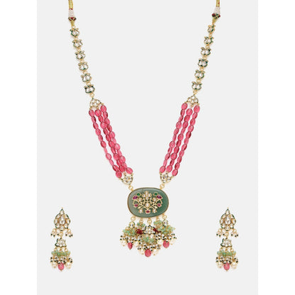 Ruby Raang Studio Multi-Color Kundan Long Necklace Jewellery Set