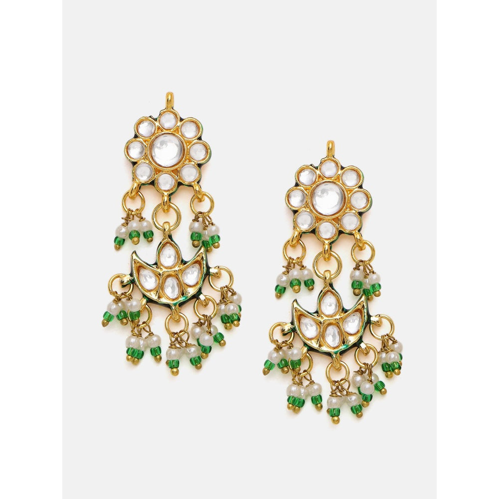 Ruby Raang Studio White and Green Beads Kundan Jewellery Set