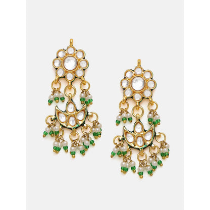 Ruby Raang Studio White and Green Beads Kundan Jewellery Set