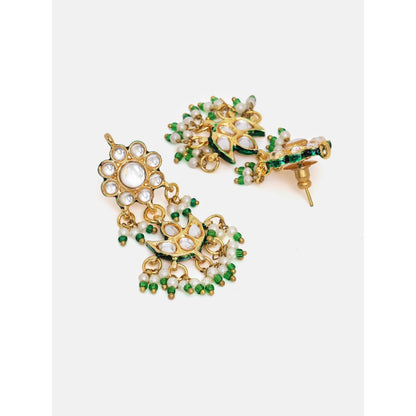 Ruby Raang Studio White and Green Beads Kundan Jewellery Set