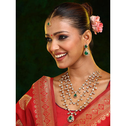 Ruby Raang Studio Emerald Green Layered Kundan Jewellery Set