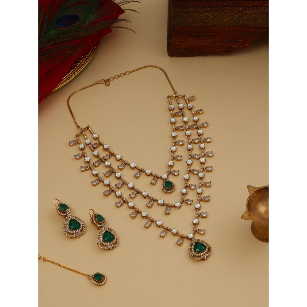 Ruby Raang Studio Emerald Green Layered Kundan Jewellery Set