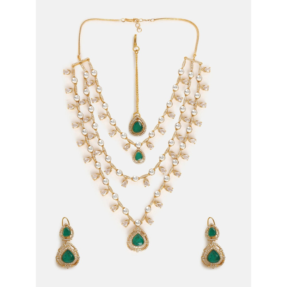 Ruby Raang Studio Emerald Green Layered Kundan Jewellery Set