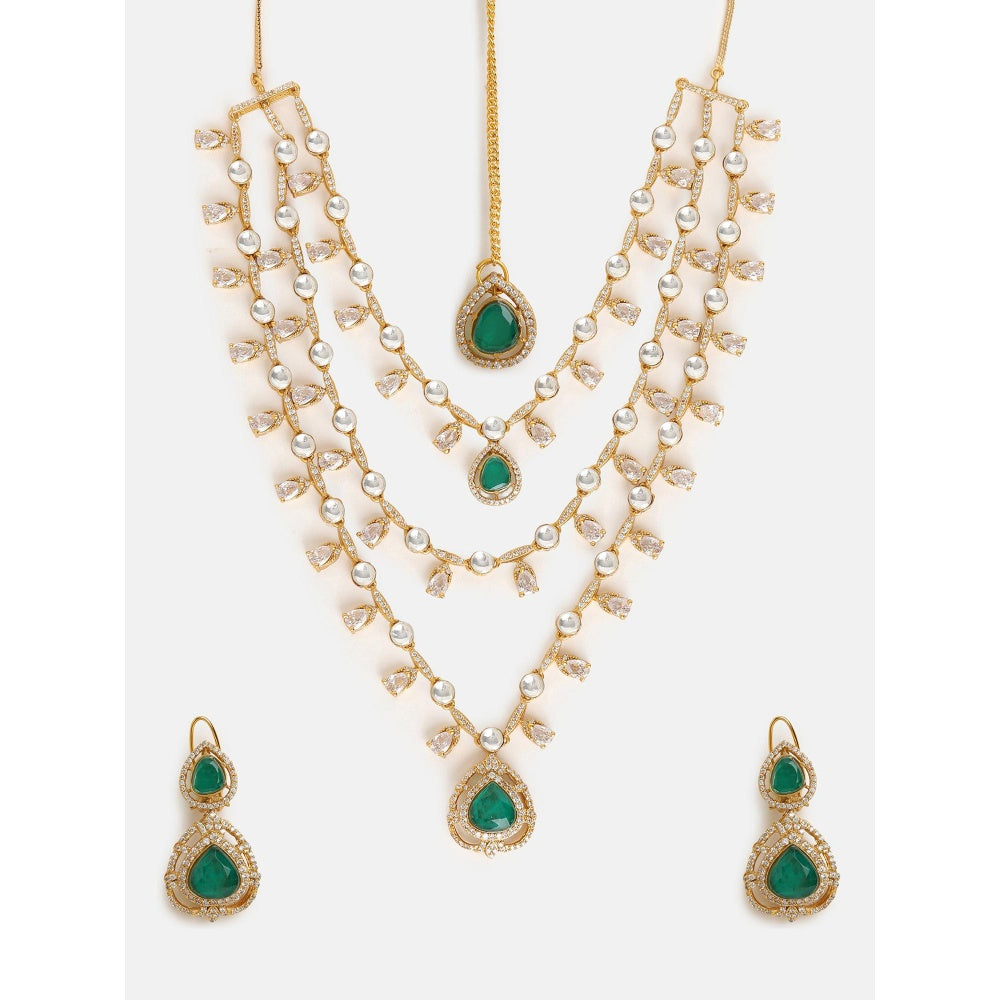 Ruby Raang Studio Emerald Green Layered Kundan Jewellery Set