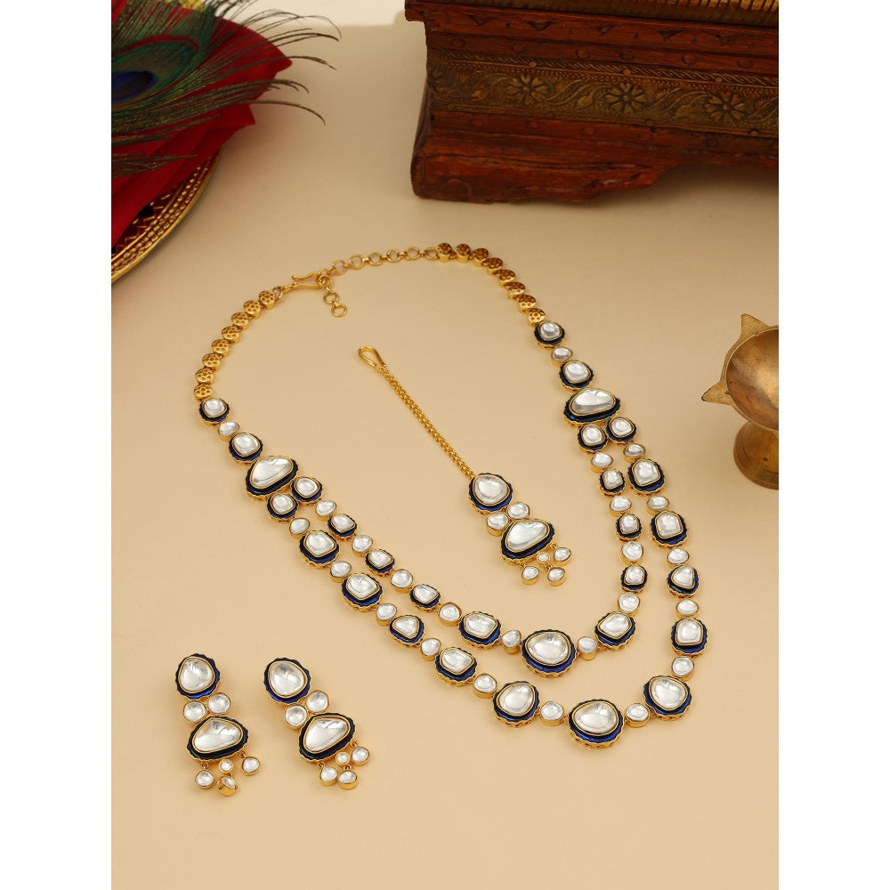 Ruby Raang Studio Blue Meenakari Kundan Layered Jewellery Set
