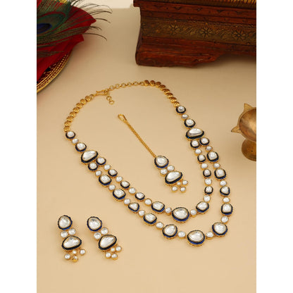 Ruby Raang Studio Blue Meenakari Kundan Layered Jewellery Set
