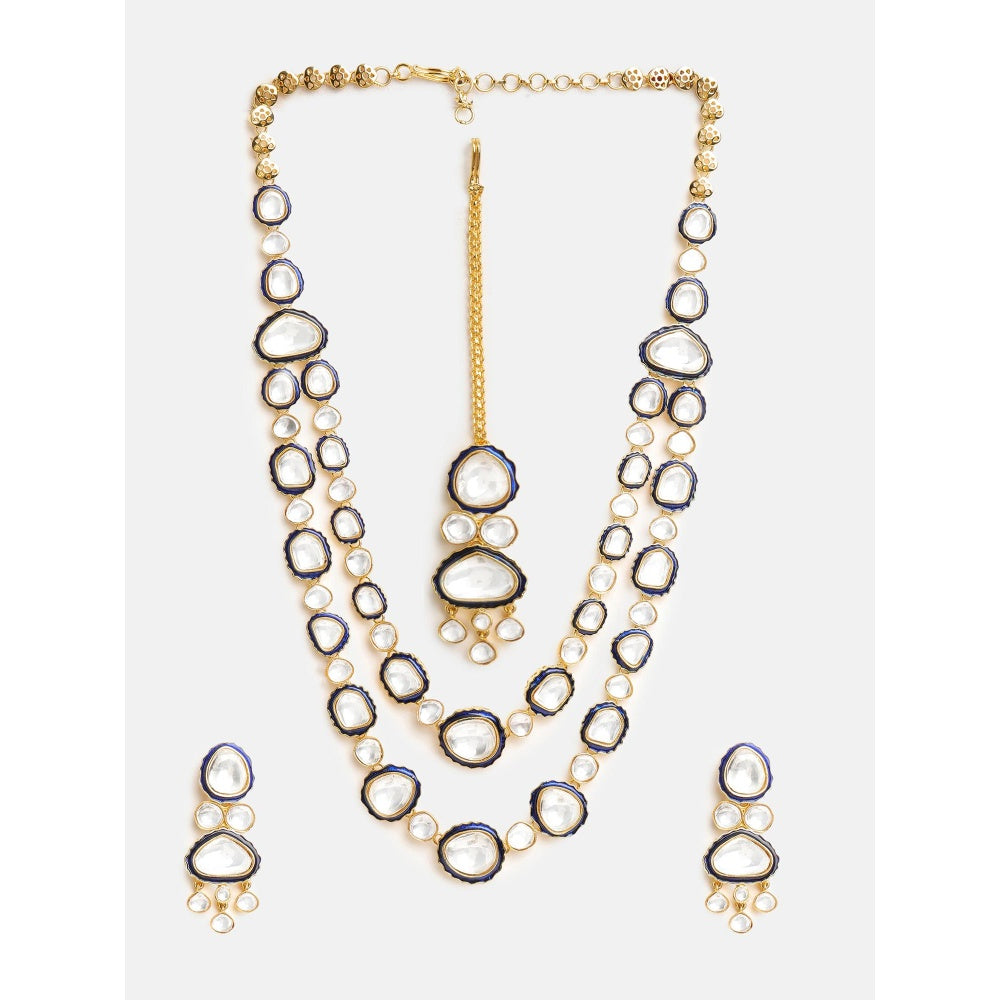 Ruby Raang Studio Blue Meenakari Kundan Layered Jewellery Set