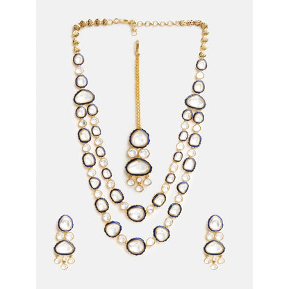 Ruby Raang Studio Blue Meenakari Kundan Layered Jewellery Set