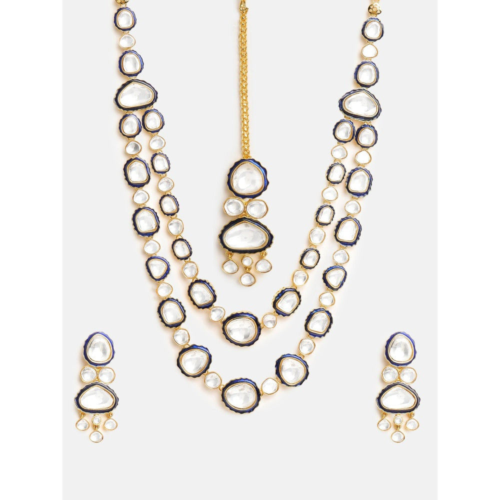 Ruby Raang Studio Blue Meenakari Kundan Layered Jewellery Set