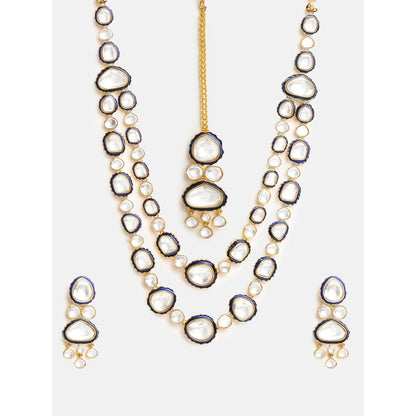 Ruby Raang Studio Blue Meenakari Kundan Layered Jewellery Set