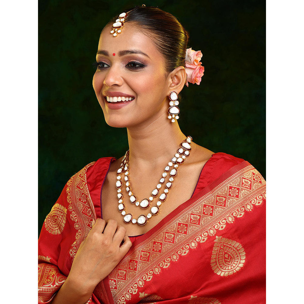 Ruby Raang Studio Red Meenakari Kundan Layered Jewellery Set