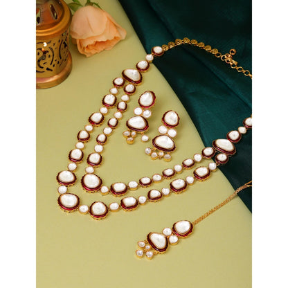 Ruby Raang Studio Red Meenakari Kundan Layered Jewellery Set