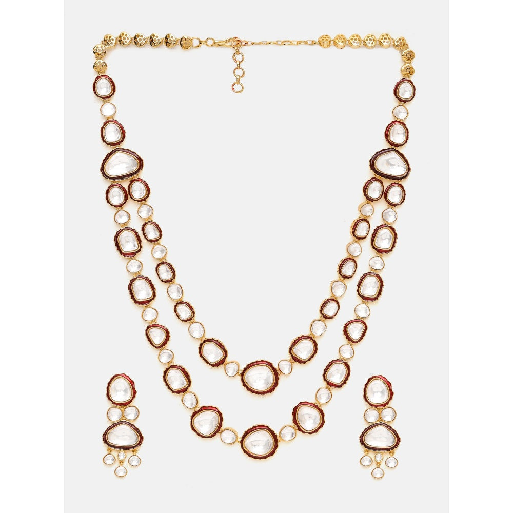 Ruby Raang Studio Red Meenakari Kundan Layered Jewellery Set