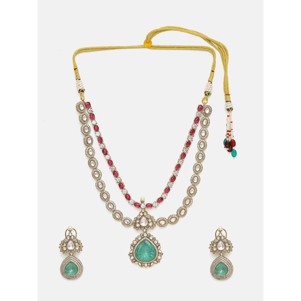 Ruby Raang Studio Multi-Color Stone Moissanite Jewellery Set