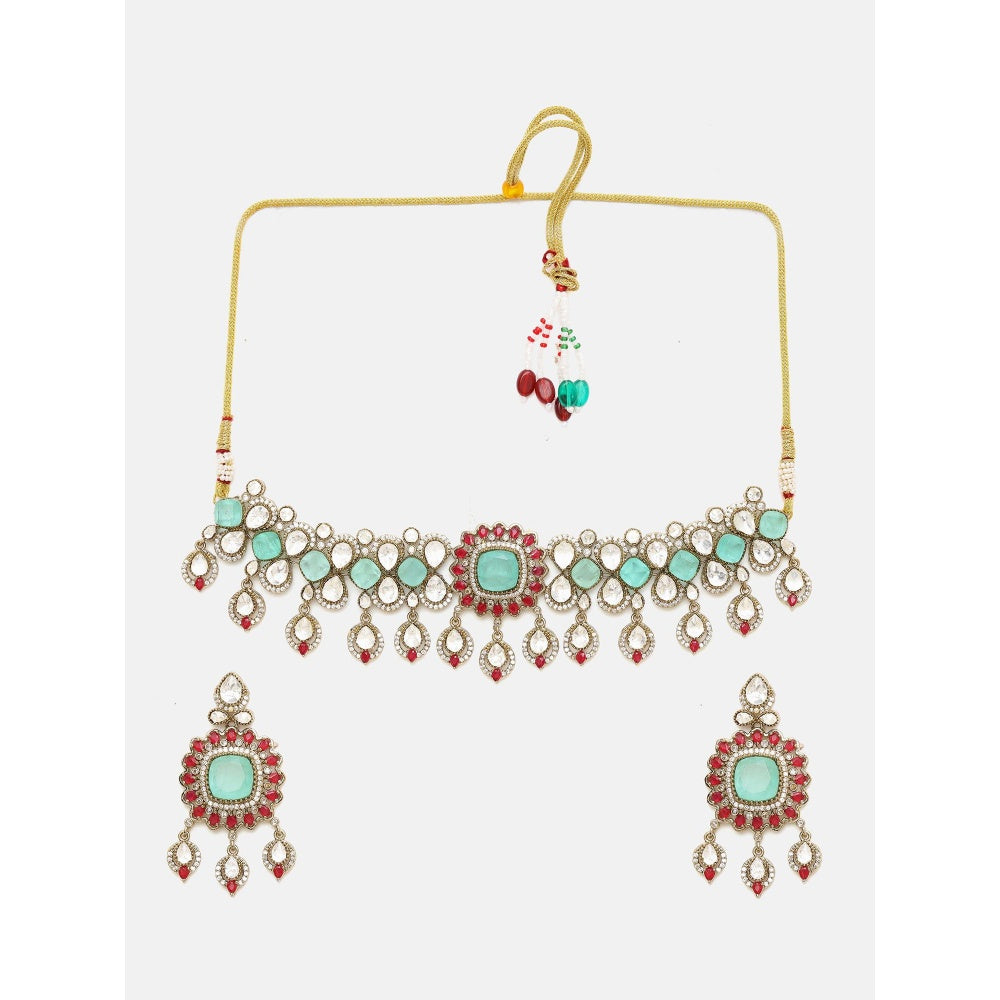 Ruby Raang Studio Traditional Multi-Color Stone Moissanite Jewellery Set