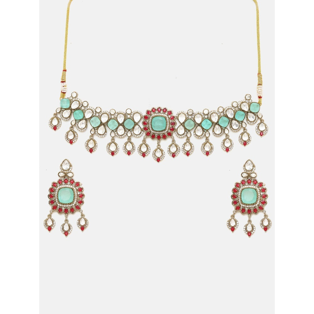 Ruby Raang Studio Traditional Multi-Color Stone Moissanite Jewellery Set