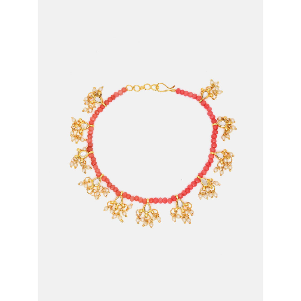 Ruby Raang Studio Red Beads Kundan-Stone Anklets