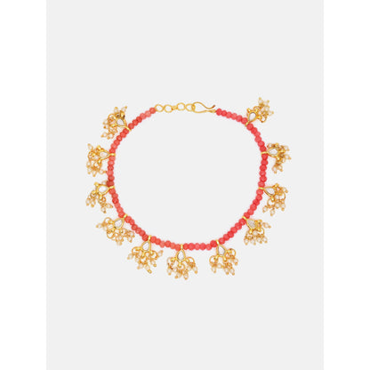 Ruby Raang Studio Red Beads Kundan-Stone Anklets