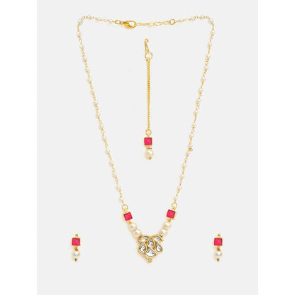 Ruby Raang Studio Mannat Pink Kundan Necklace with Earrings and Maang Tikka