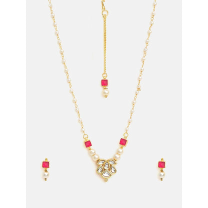 Ruby Raang Studio Mannat Pink Kundan Necklace with Earrings and Maang Tikka