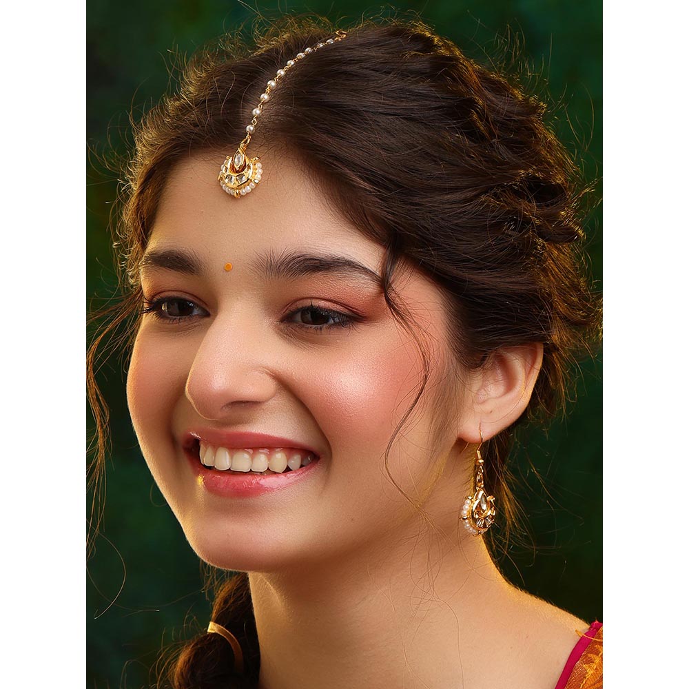 Ruby Raang Studio Kundan Maang Tikka with Earrings