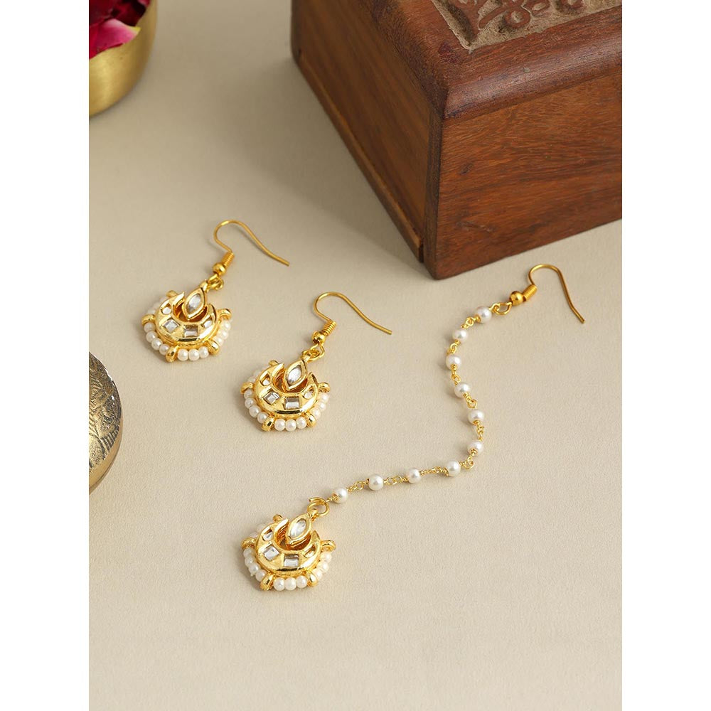 Ruby Raang Studio Kundan Maang Tikka with Earrings