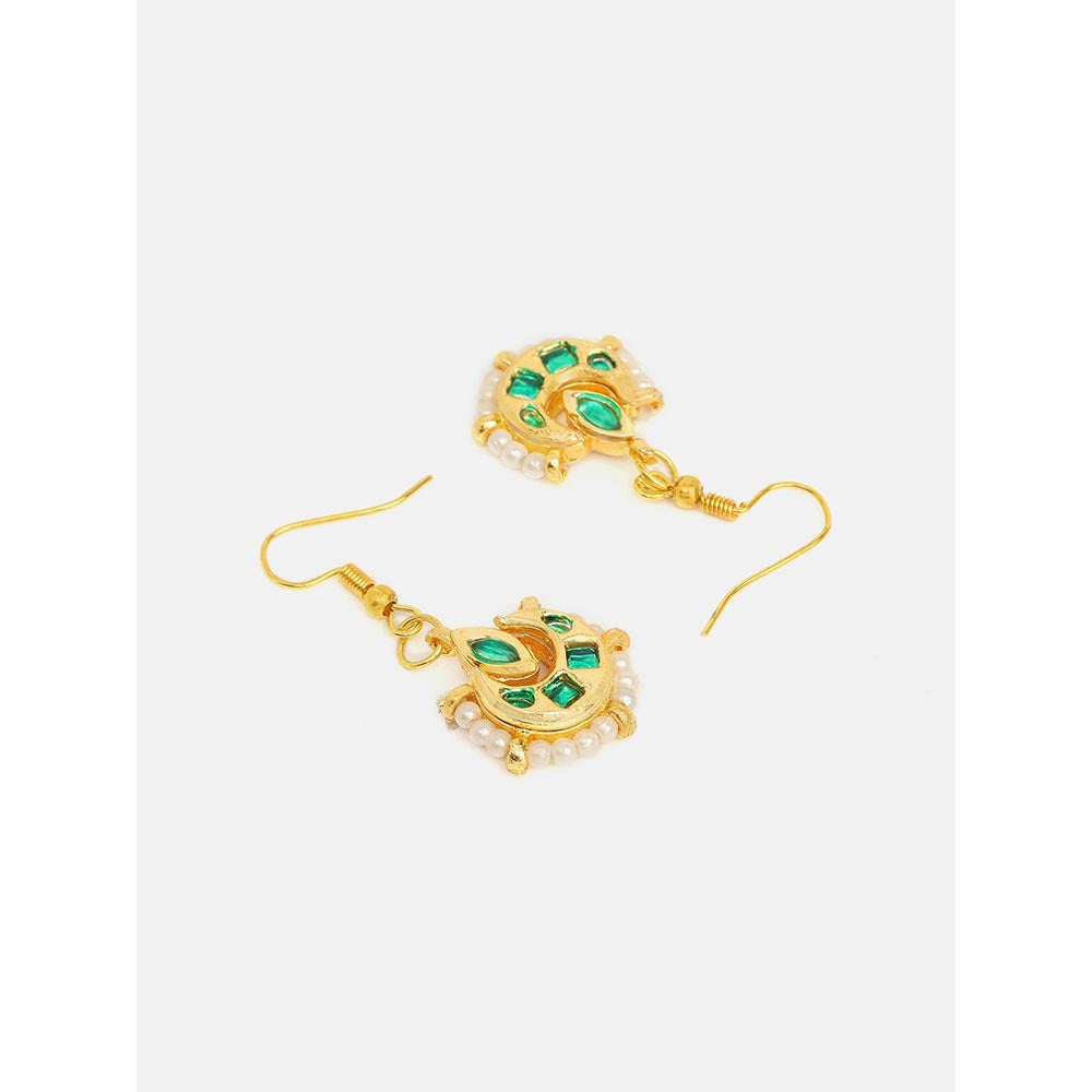 Ruby Raang Studio Gold Green Kundan Earrings and Maang Tikka
