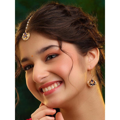 Ruby Raang Studio Finest Gold Kundan Earrings With A Maang Tikka