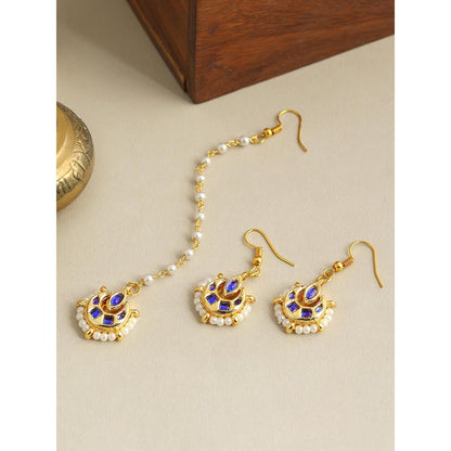 Ruby Raang Studio Finest Gold Kundan Earrings With A Maang Tikka