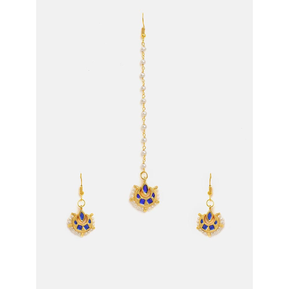 Ruby Raang Studio Finest Gold Kundan Earrings With A Maang Tikka