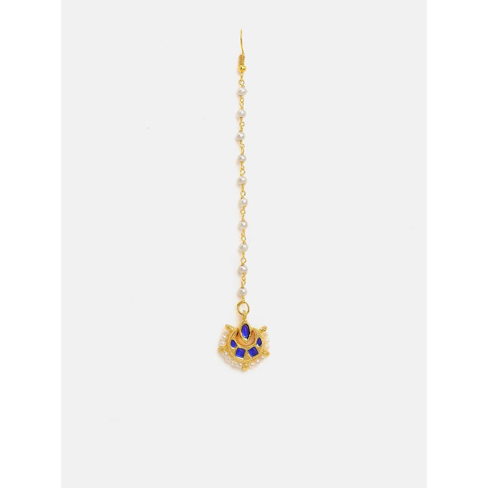 Ruby Raang Studio Finest Gold Kundan Earrings With A Maang Tikka
