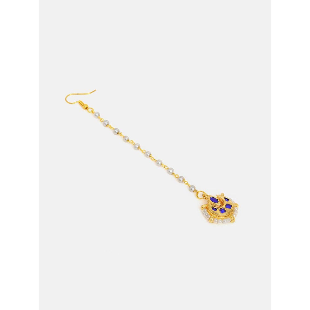 Ruby Raang Studio Finest Gold Kundan Earrings With A Maang Tikka