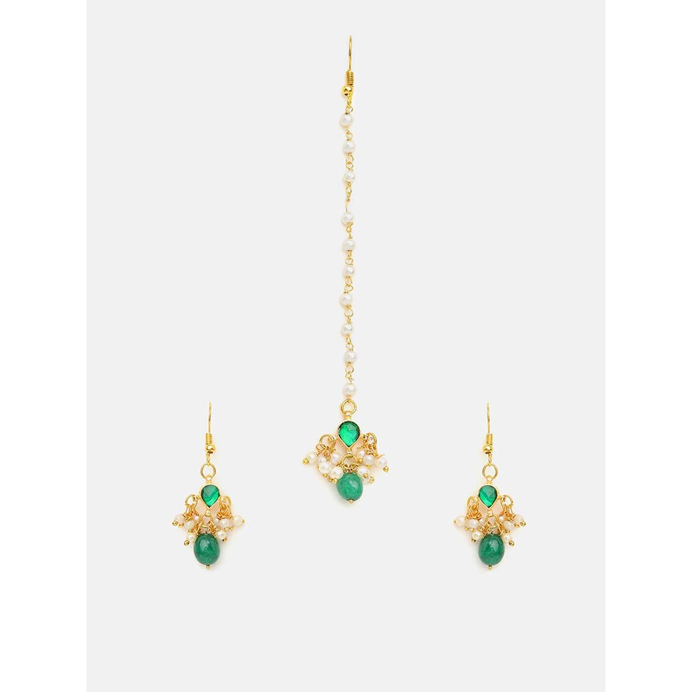 Ruby Raang Studio Handcrafted Kundan Studded Earring With A Maang Tikka