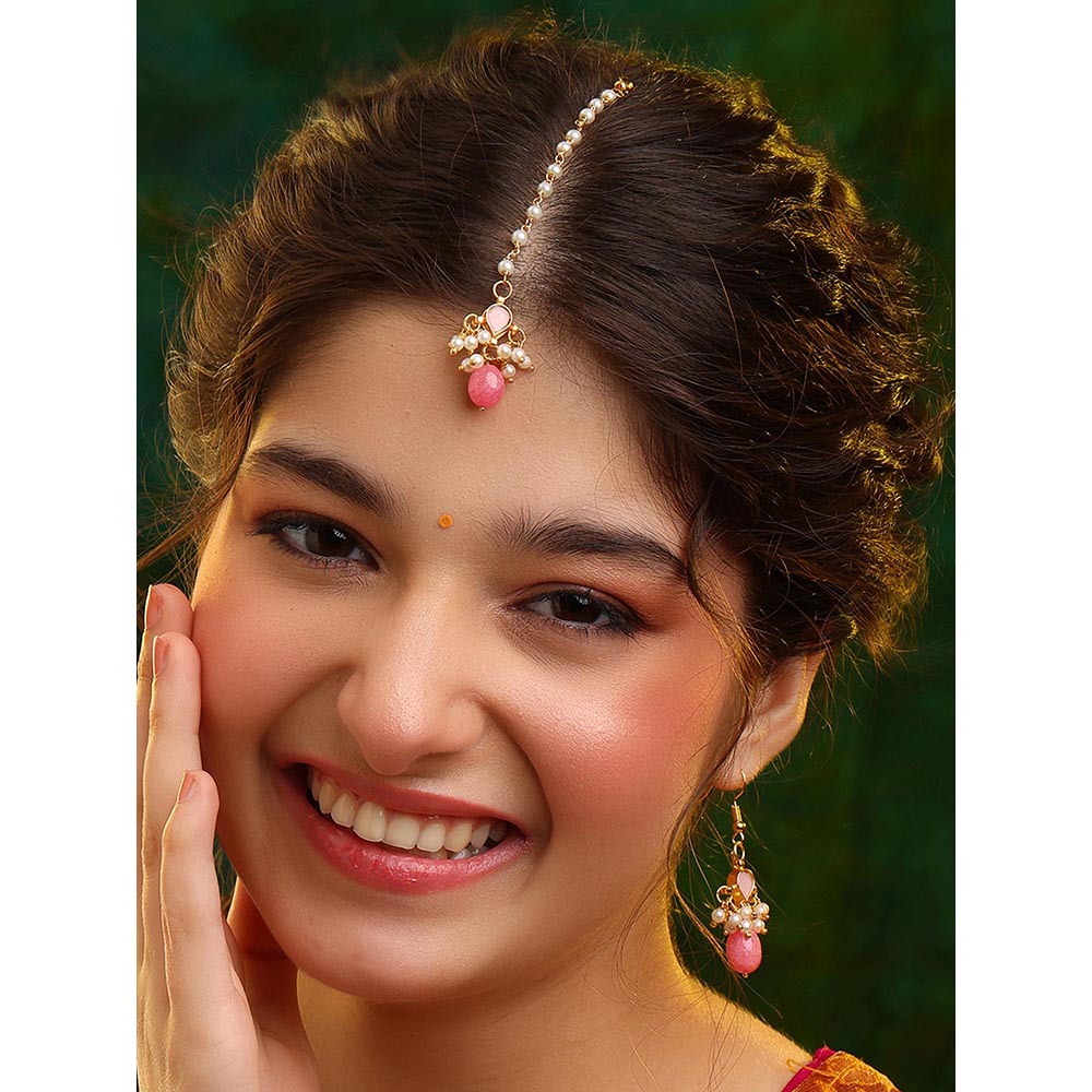 Ruby Raang Studio Mannat Maang Tikka With Pair Of Earrings