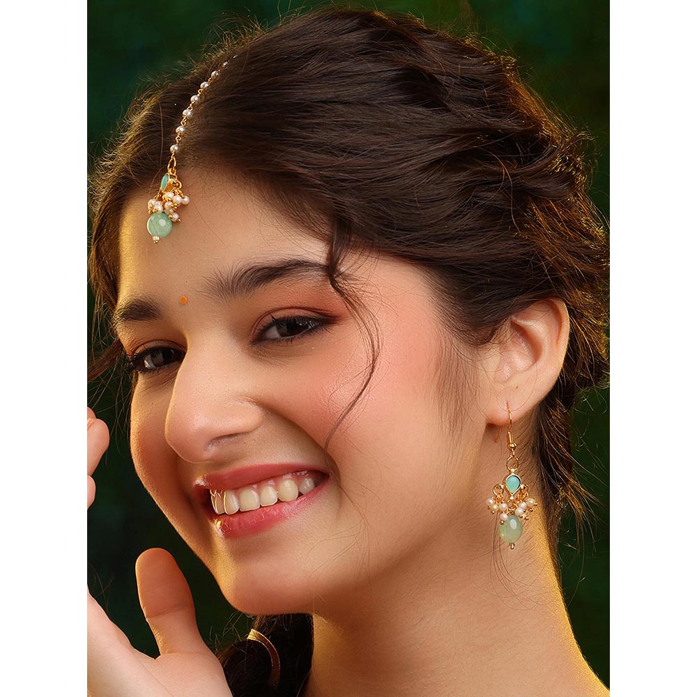 Ruby Raang Studio Traditional Green Drop Maang Tikka And Earrings