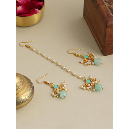 Ruby Raang Studio Traditional Green Drop Maang Tikka And Earrings