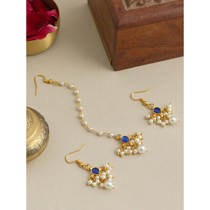 Ruby Raang Studio Womens Blue Kundan Maan Tikka with Earrings