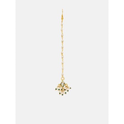 Ruby Raang Studio Pearl Kundan Blossom Of Maang Tikka with Earrings