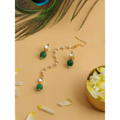 Ruby Raang Studio Womens Green Kundan Maang Tikka with Earrings