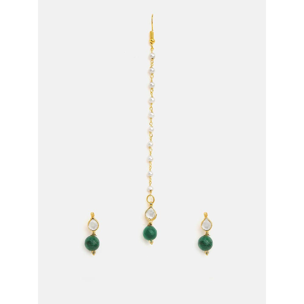 Ruby Raang Studio Womens Green Kundan Maang Tikka with Earrings