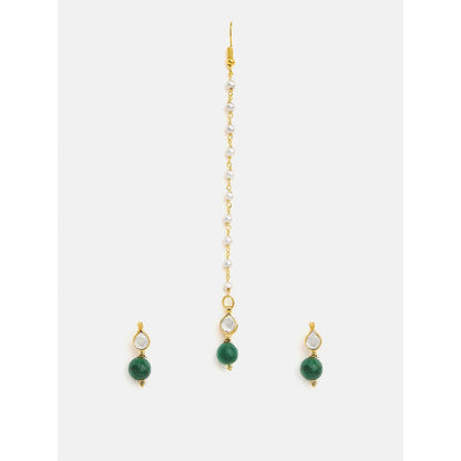 Ruby Raang Studio Womens Green Kundan Maang Tikka with Earrings