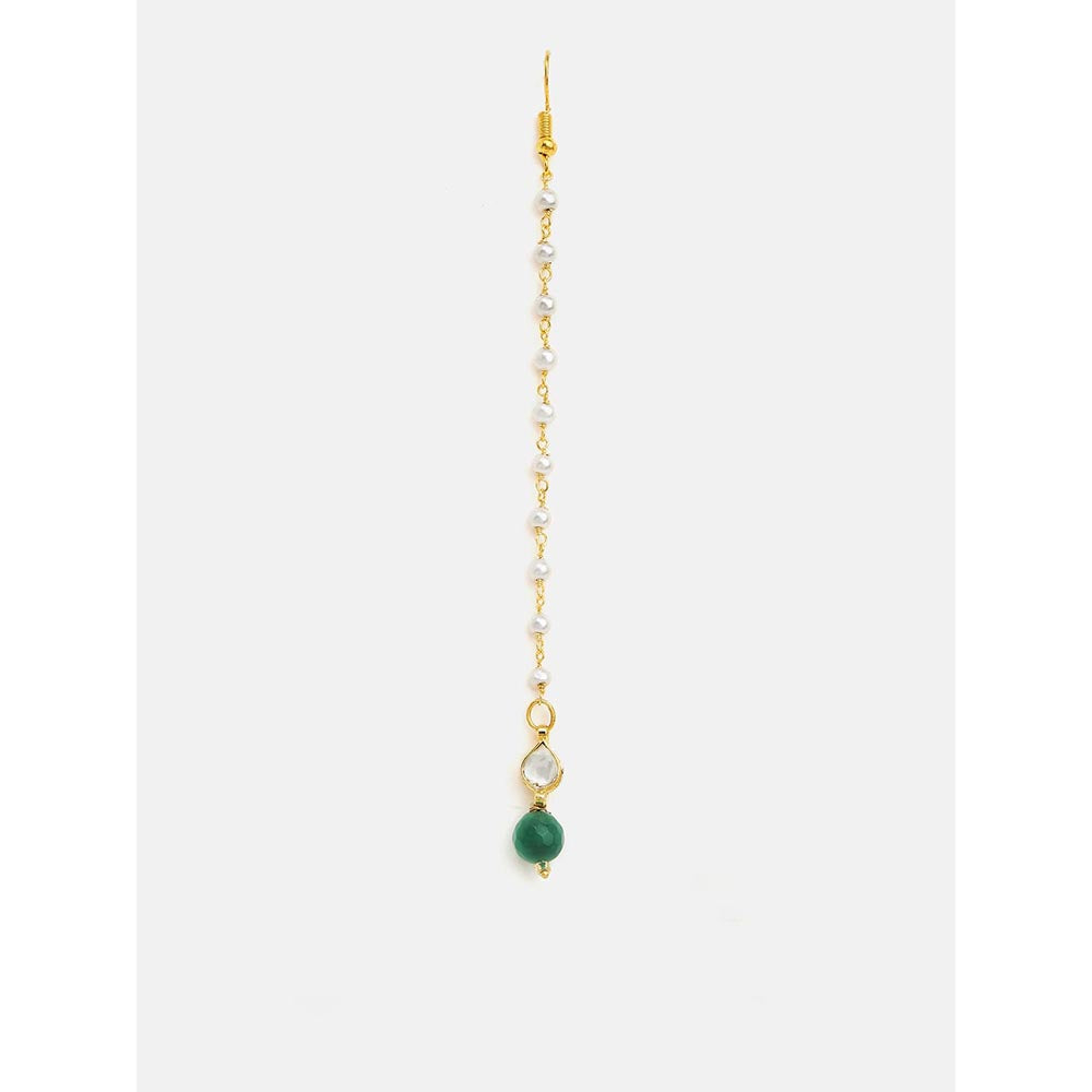 Ruby Raang Studio Womens Green Kundan Maang Tikka with Earrings