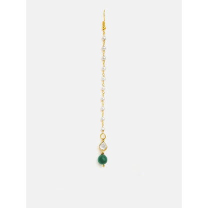 Ruby Raang Studio Womens Green Kundan Maang Tikka with Earrings