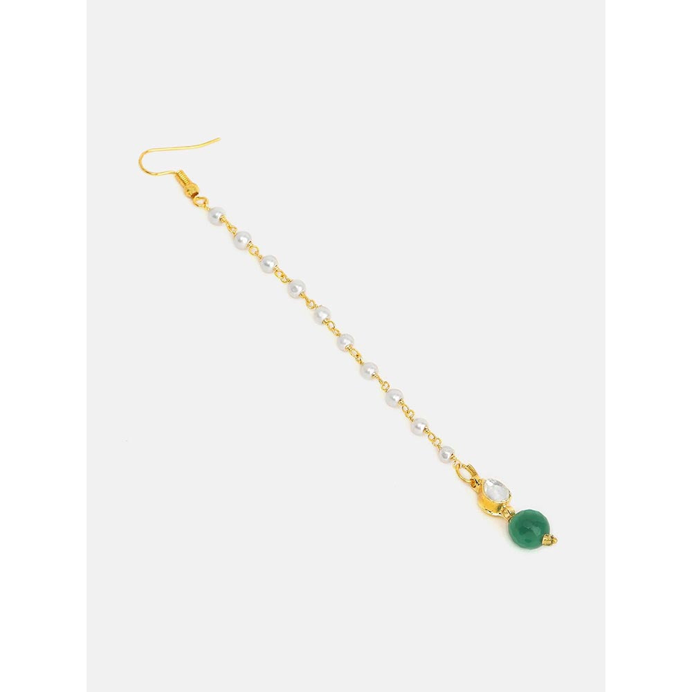 Ruby Raang Studio Womens Green Kundan Maang Tikka with Earrings