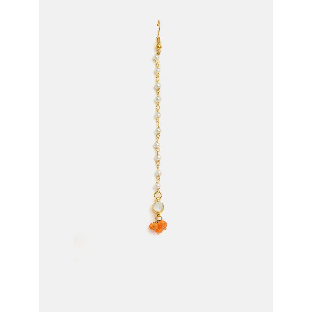 Ruby Raang Studio Orange Embedded Maang Tikka with Earrings
