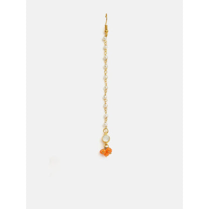 Ruby Raang Studio Orange Embedded Maang Tikka with Earrings