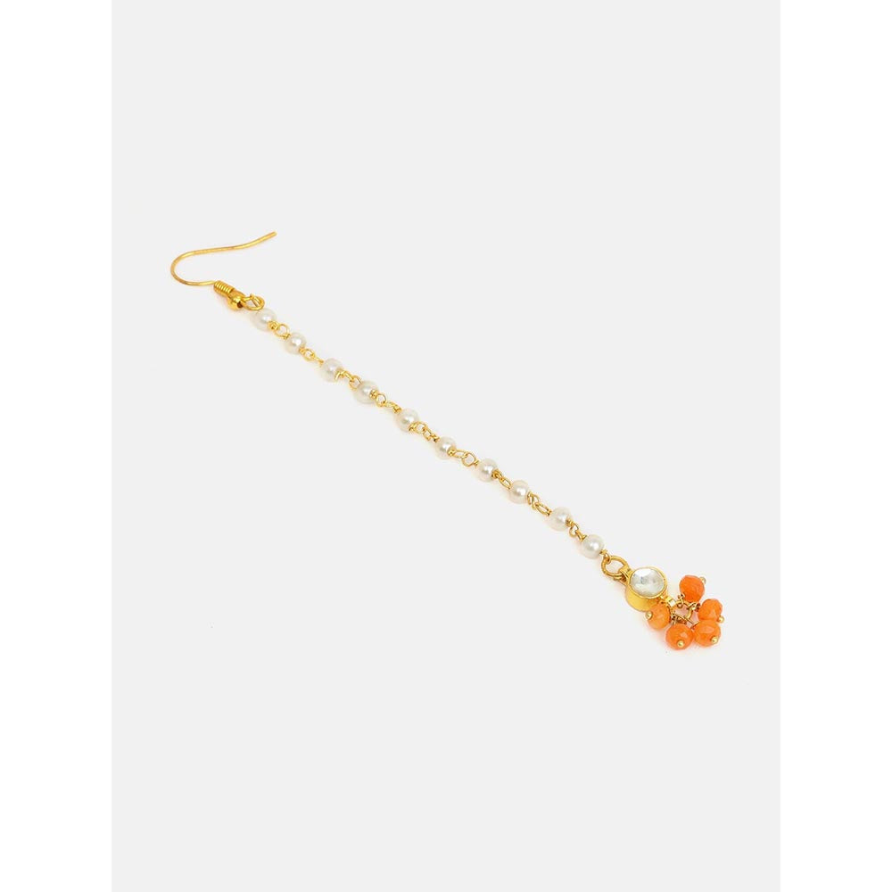 Ruby Raang Studio Orange Embedded Maang Tikka with Earrings
