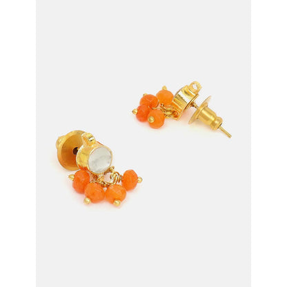 Ruby Raang Studio Orange Embedded Maang Tikka with Earrings